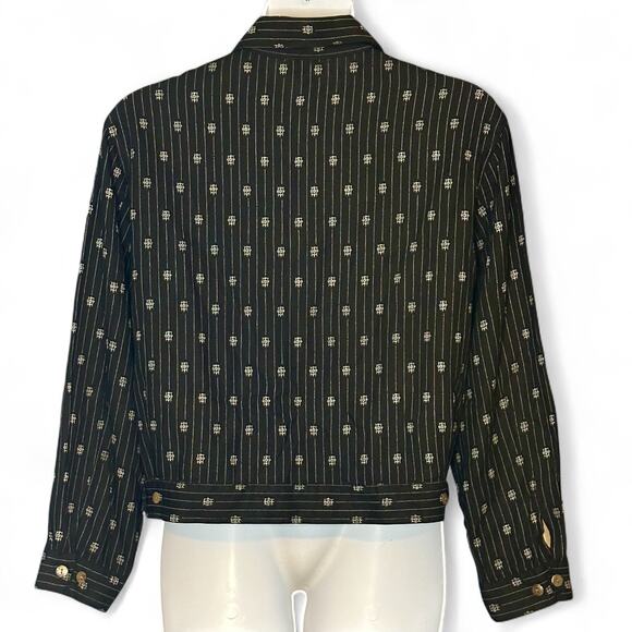 Vintage 90s Chico’s Design Linen Blend Jacket Sz L / 2 Black White Boho Full Zip - Picture 9 of 11